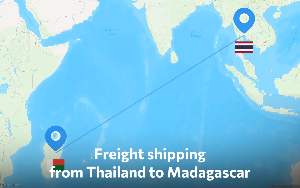 Shipping route from Thailand to Madagascar