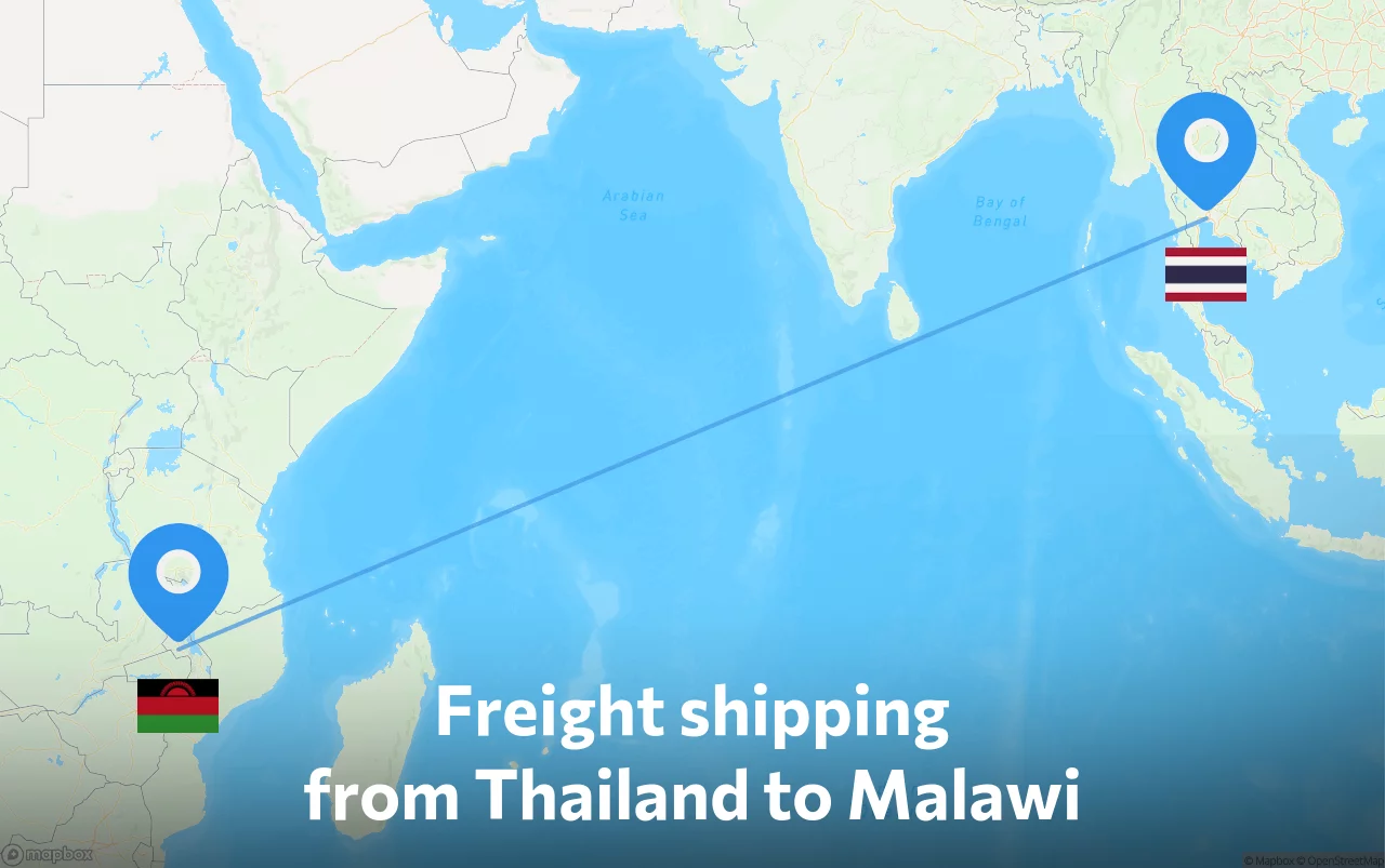Shipping route from Thailand to Malawi