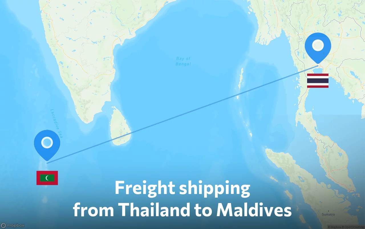Shipping route from Thailand to Maldives