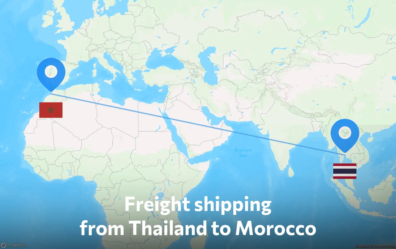 Shipping route from Thailand to Morocco