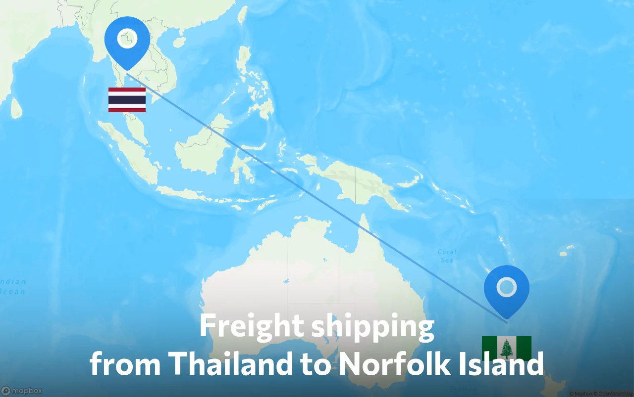 Shipping route from Thailand to Norfolk Island
