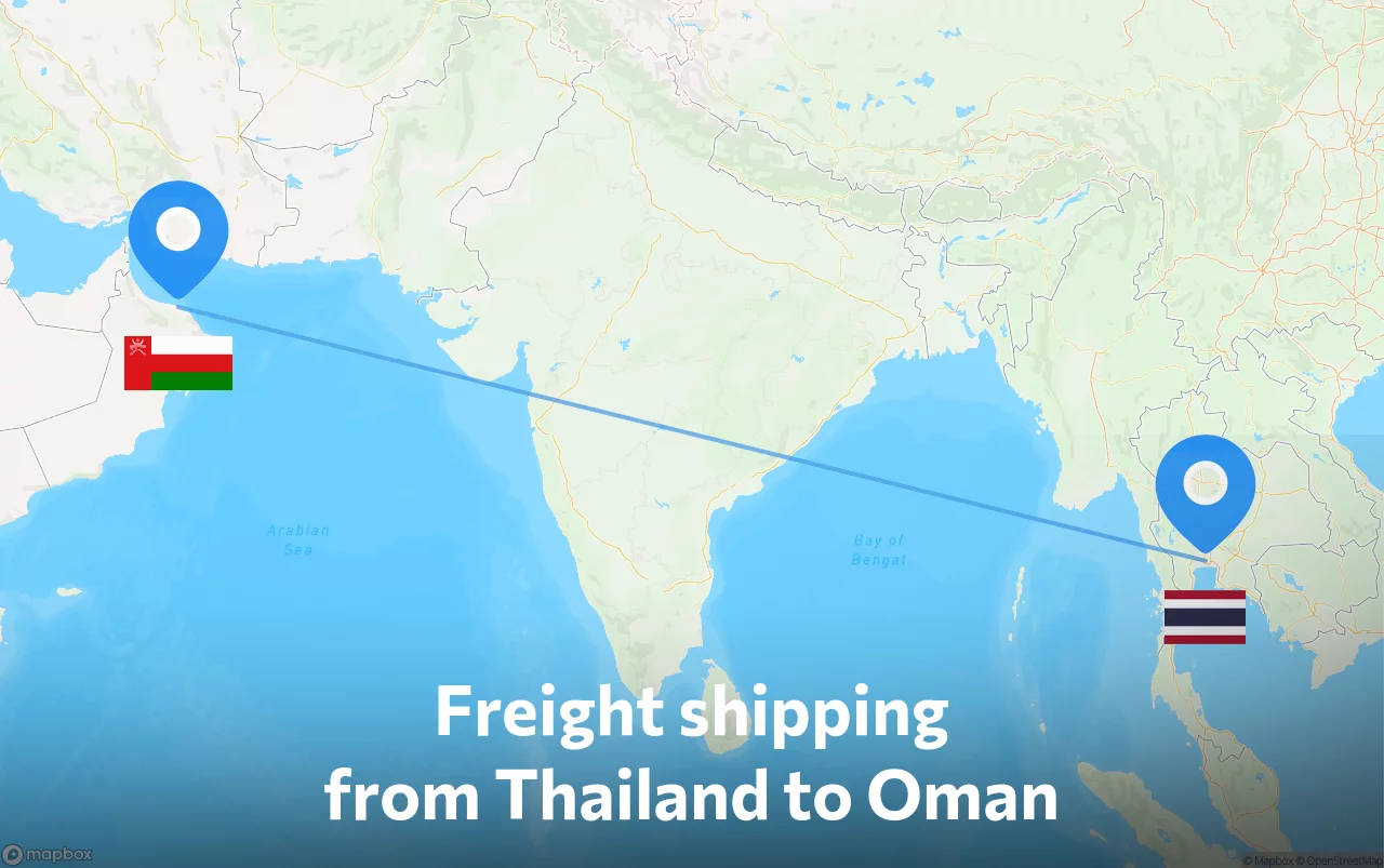 Shipping route from Thailand to Oman