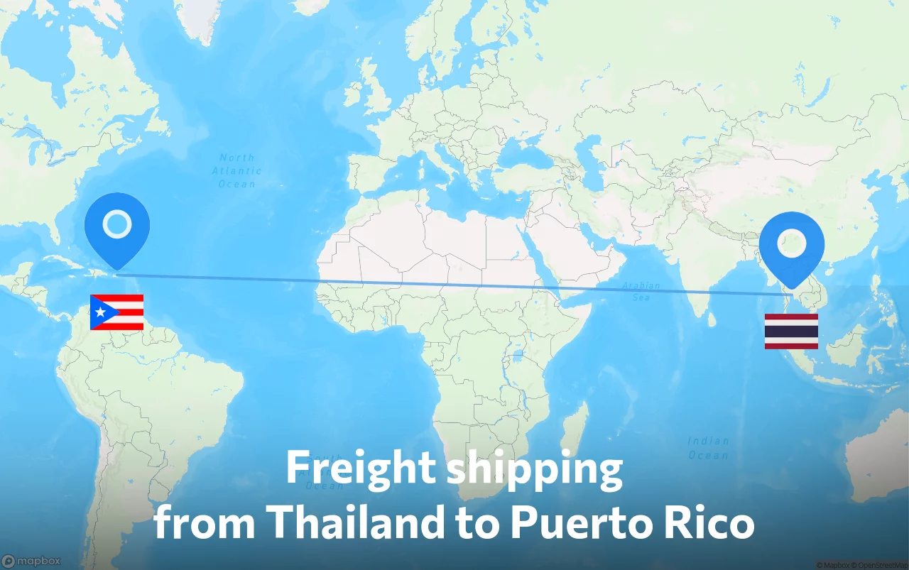 Shipping route from Thailand to Puerto Rico