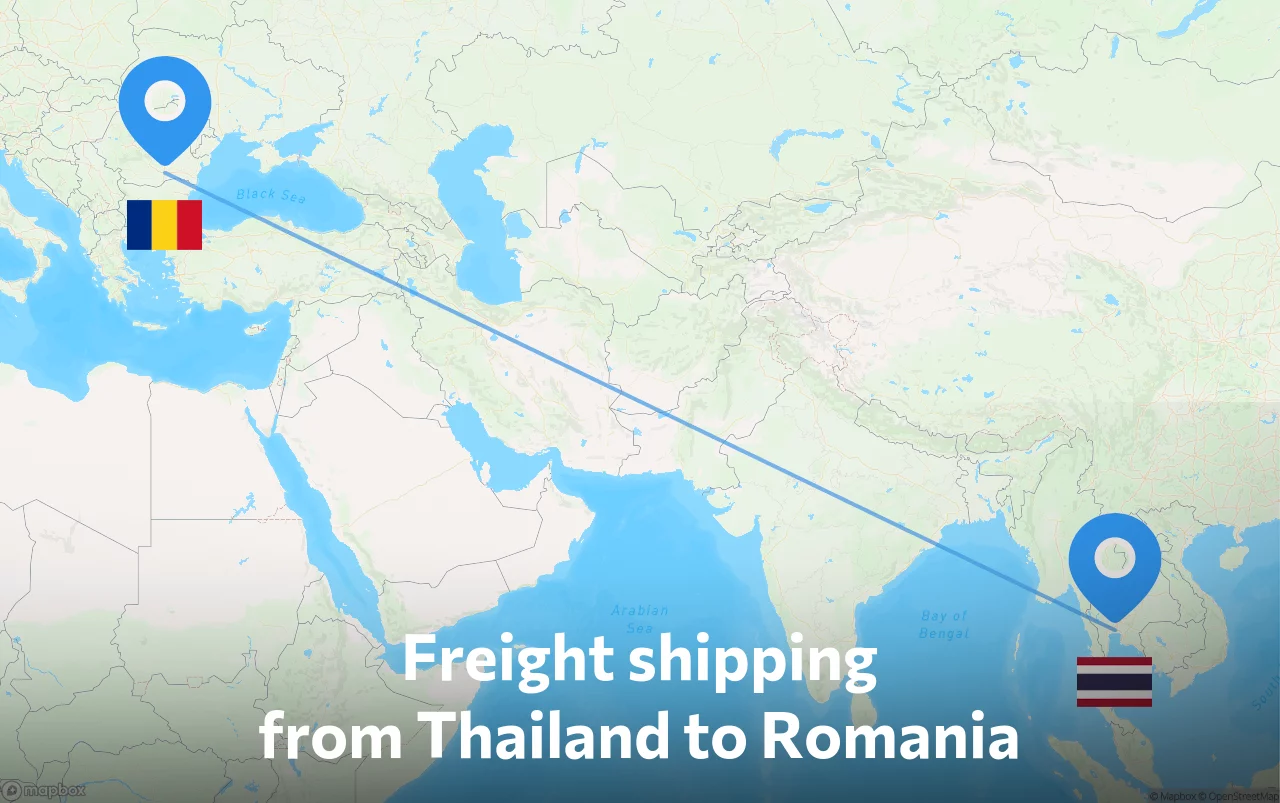 Shipping route from Thailand to Romania