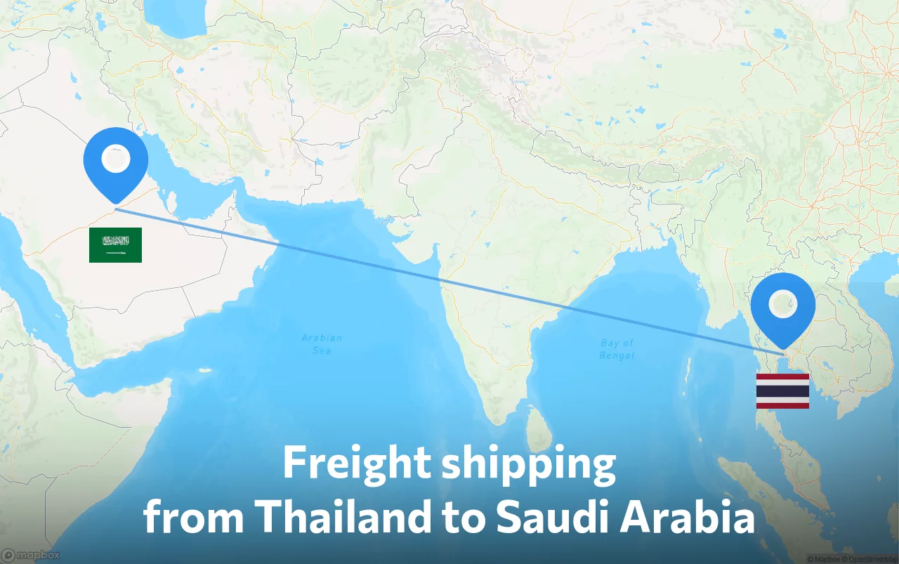 Shipping route from Thailand to Saudi Arabia