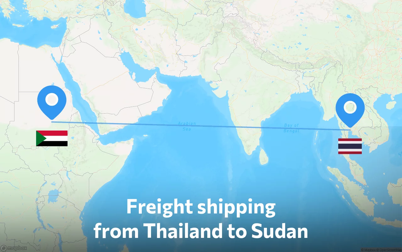 Shipping route from Thailand to Sudan