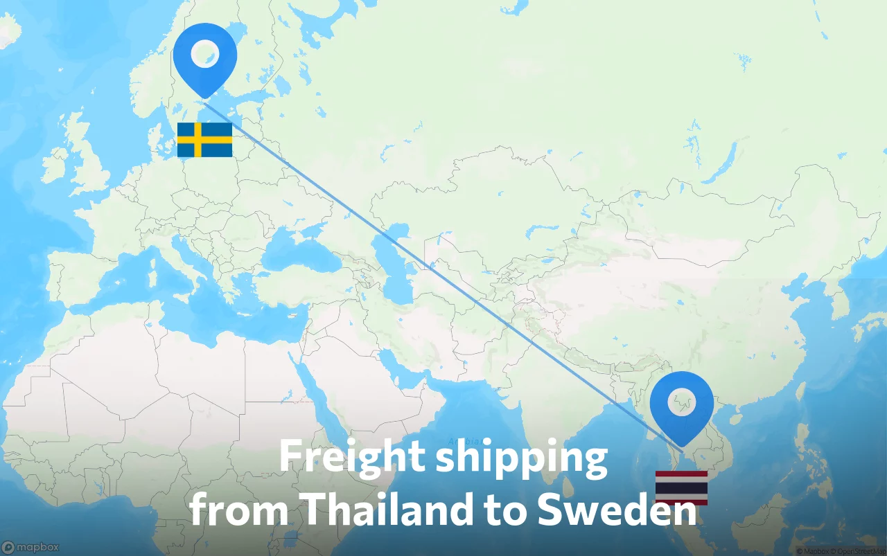 Shipping route from Thailand to Sweden