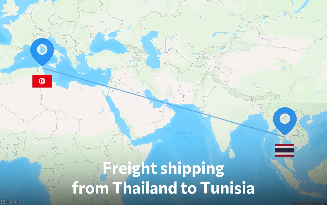 Shipping route from Thailand to Tunisia