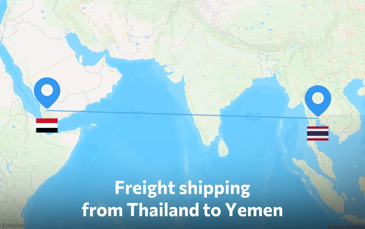 Shipping route from Thailand to Yemen