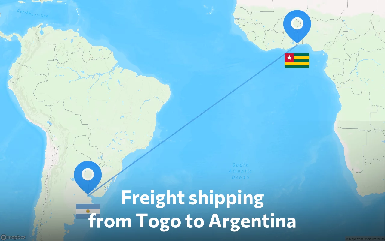Shipping route from Togo to Argentina