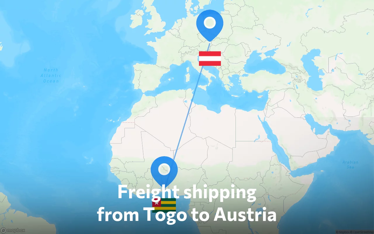 Shipping route from Togo to Austria