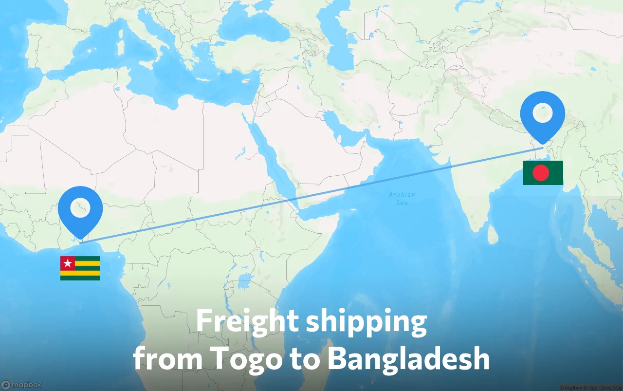 Shipping route from Togo to Bangladesh