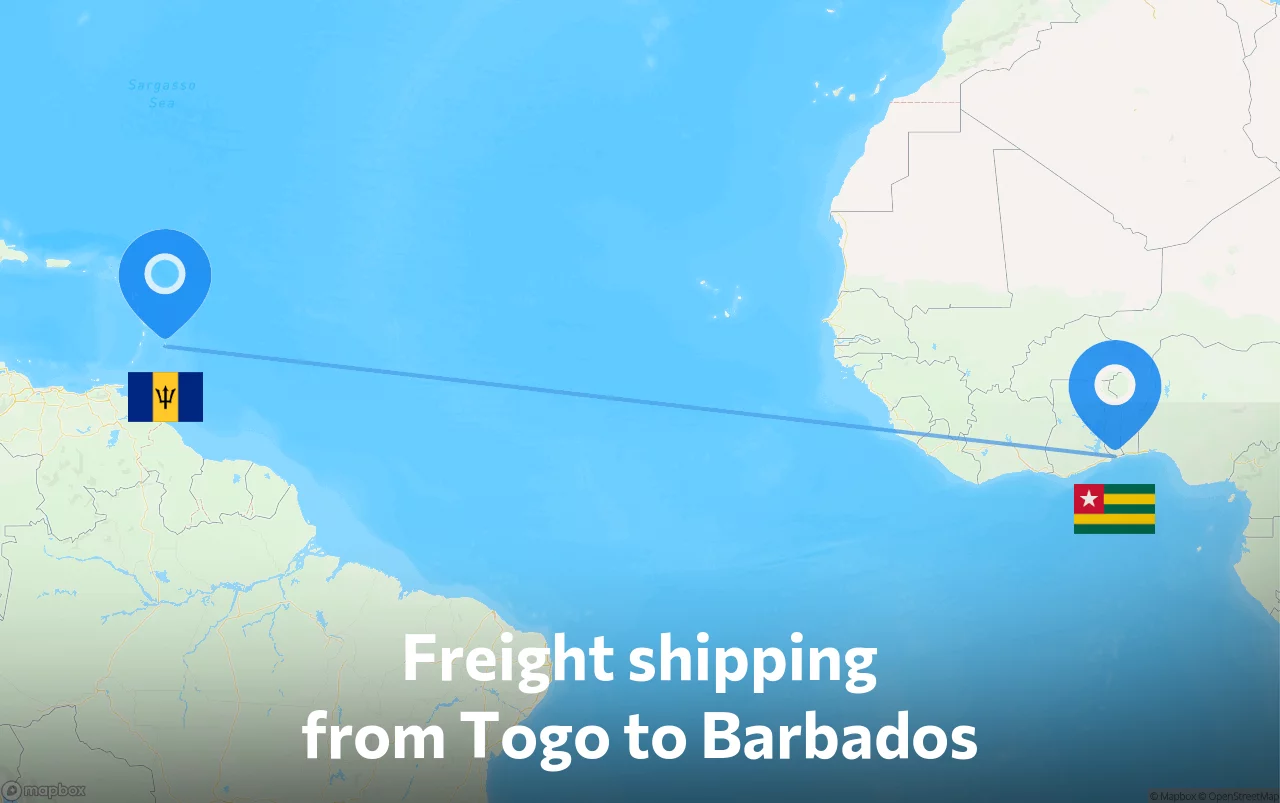 Shipping route from Togo to Barbados