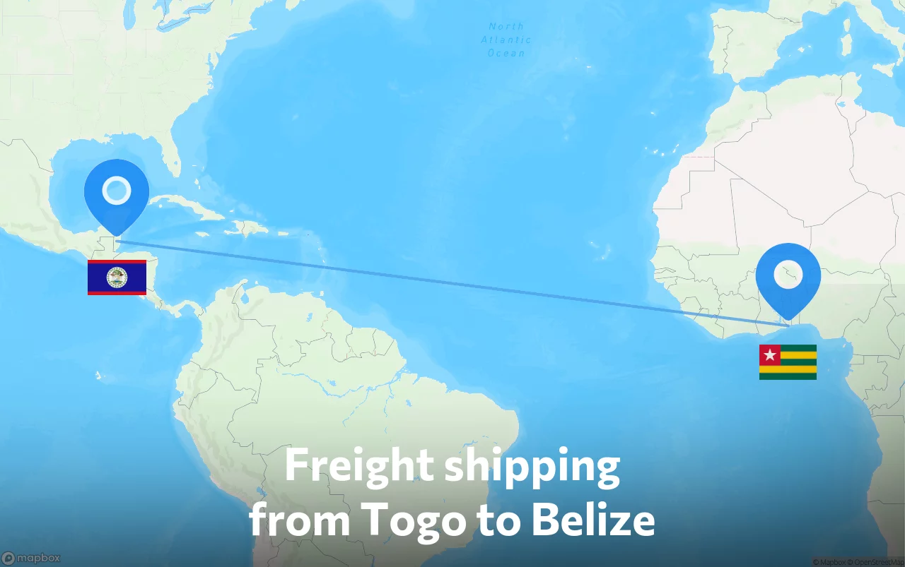 Shipping route from Togo to Belize