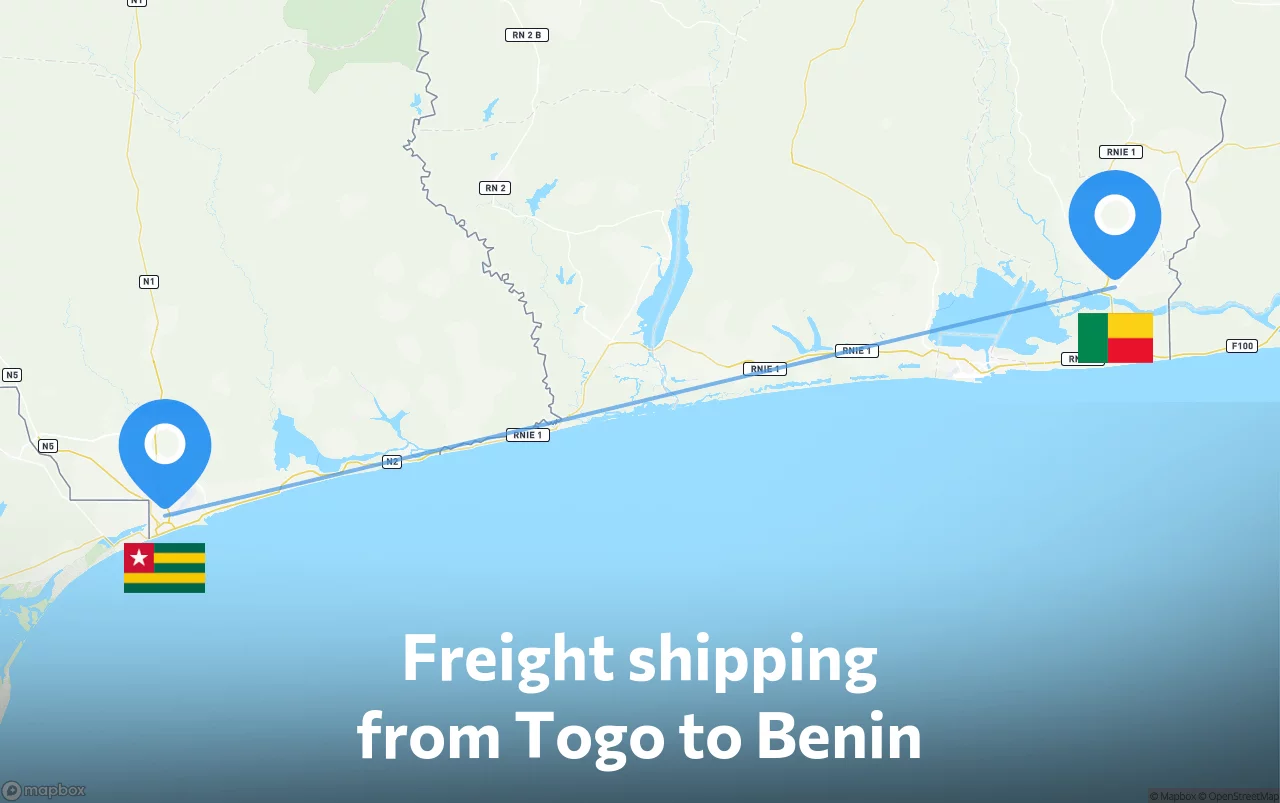 Shipping route from Togo to Benin