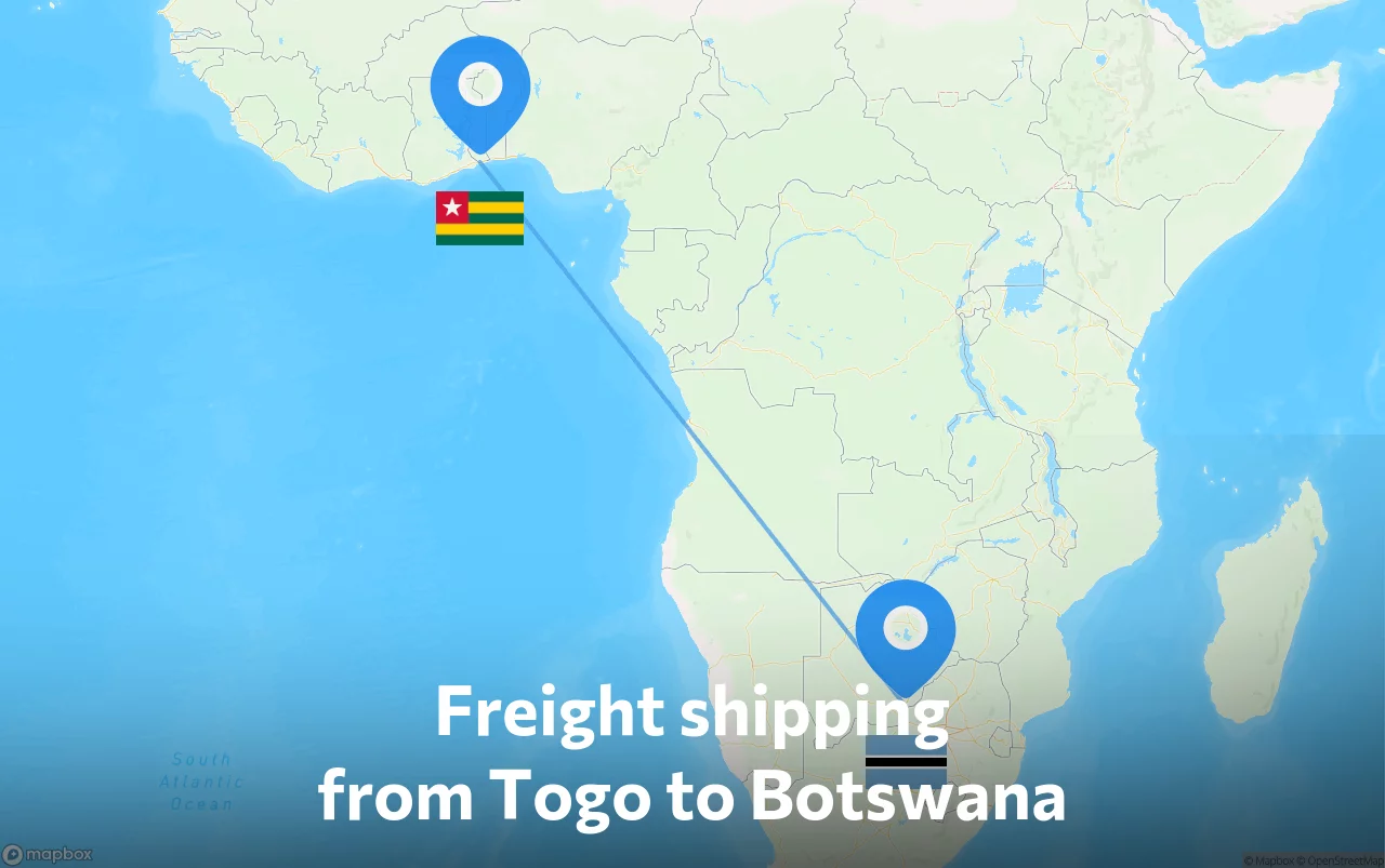 Shipping route from Togo to Botswana