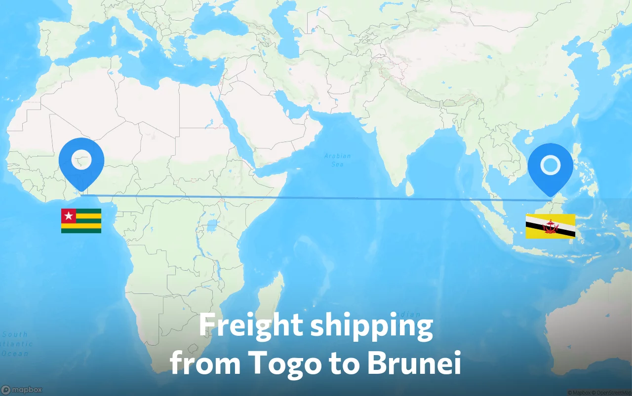 Shipping route from Togo to Brunei