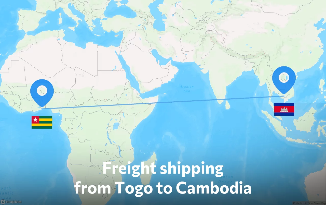 Shipping route from Togo to Cambodia
