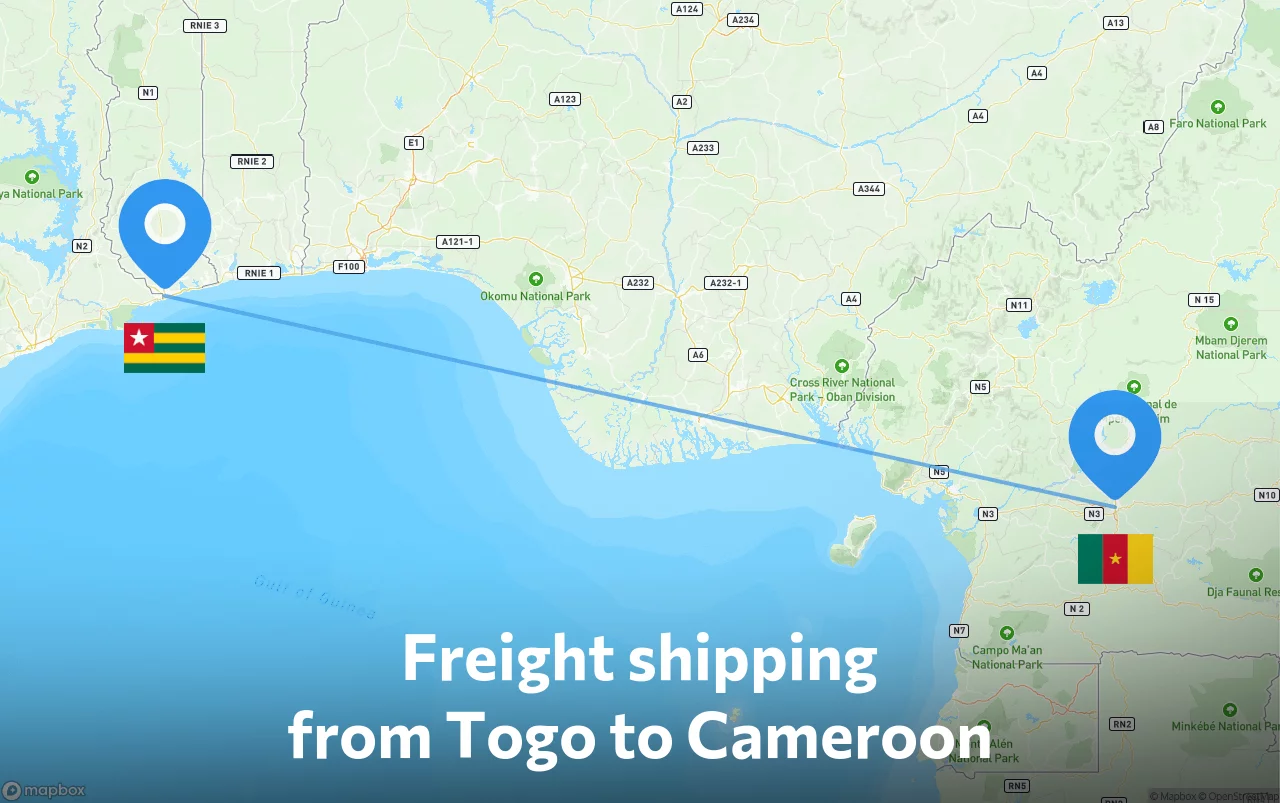 Shipping route from Togo to Cameroon