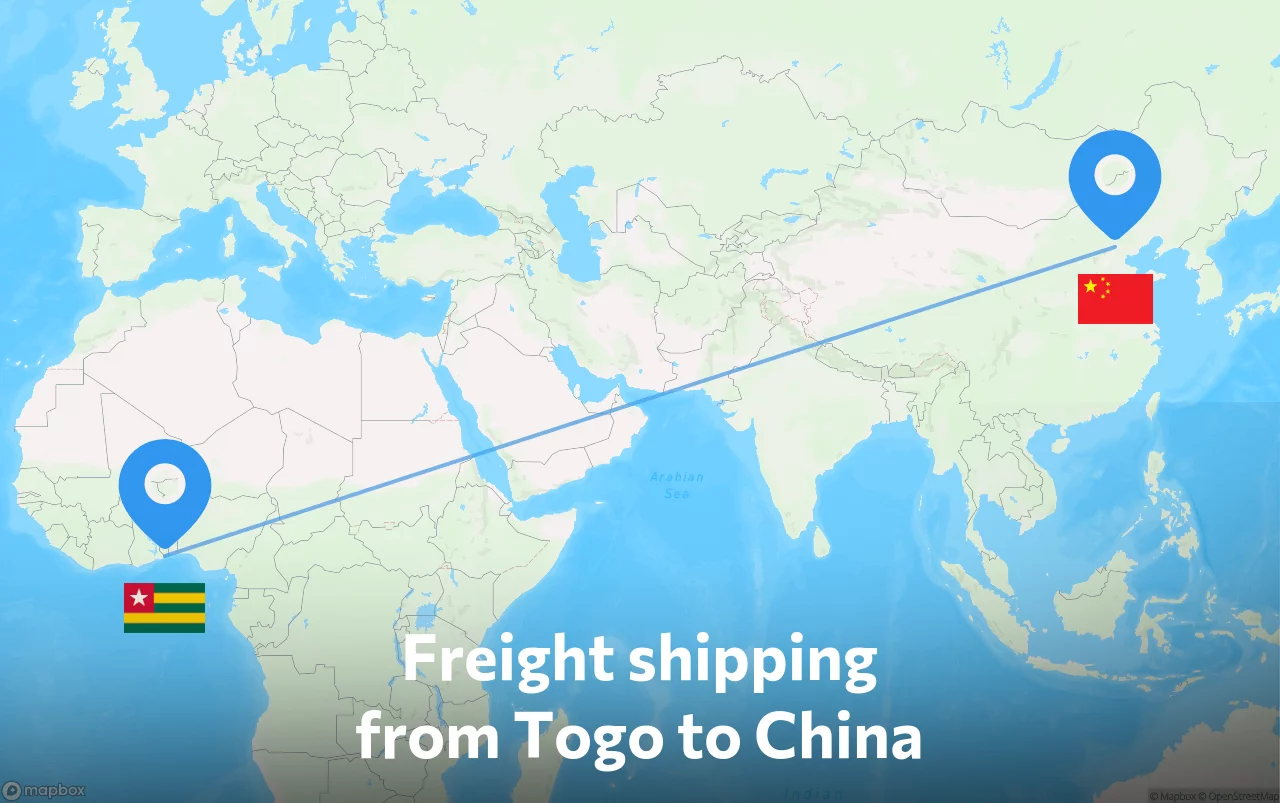 Shipping route from Togo to China