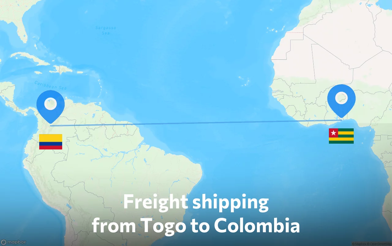 Shipping route from Togo to Colombia