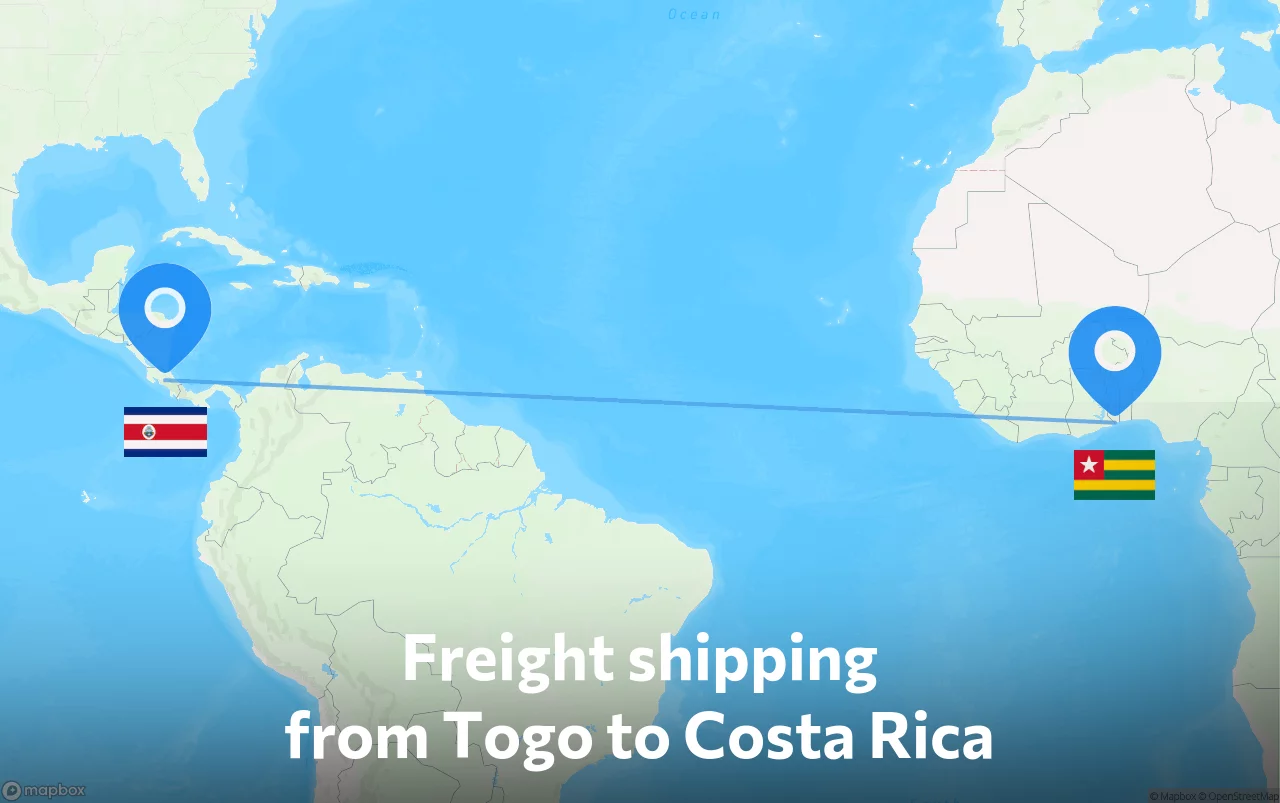 Shipping route from Togo to Costa Rica