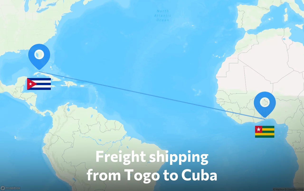 Shipping route from Togo to Cuba