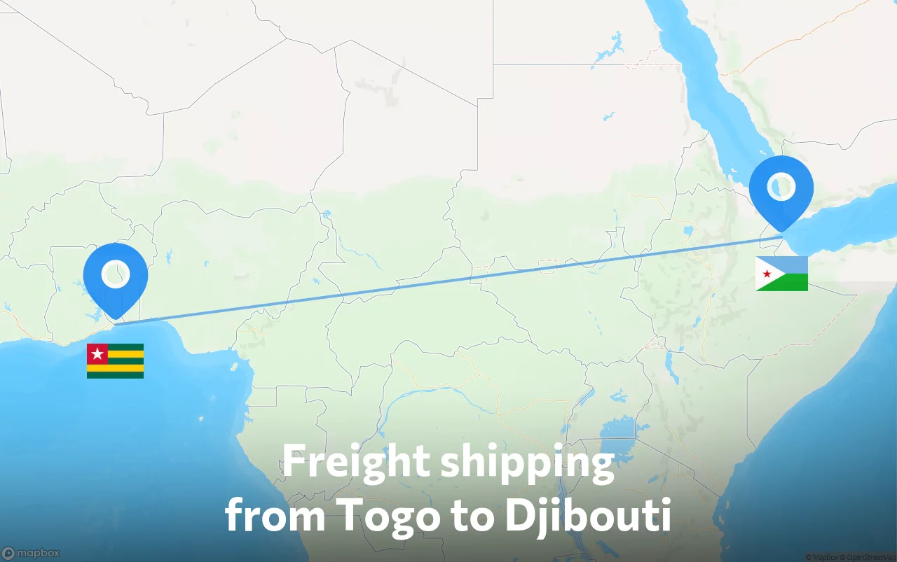 Shipping route from Togo to Djibouti