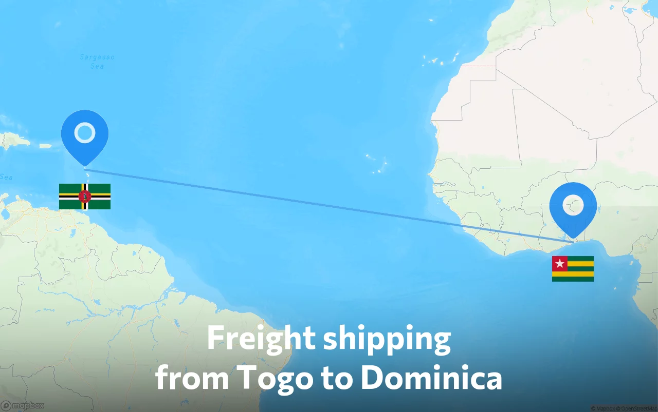 Shipping route from Togo to Dominica