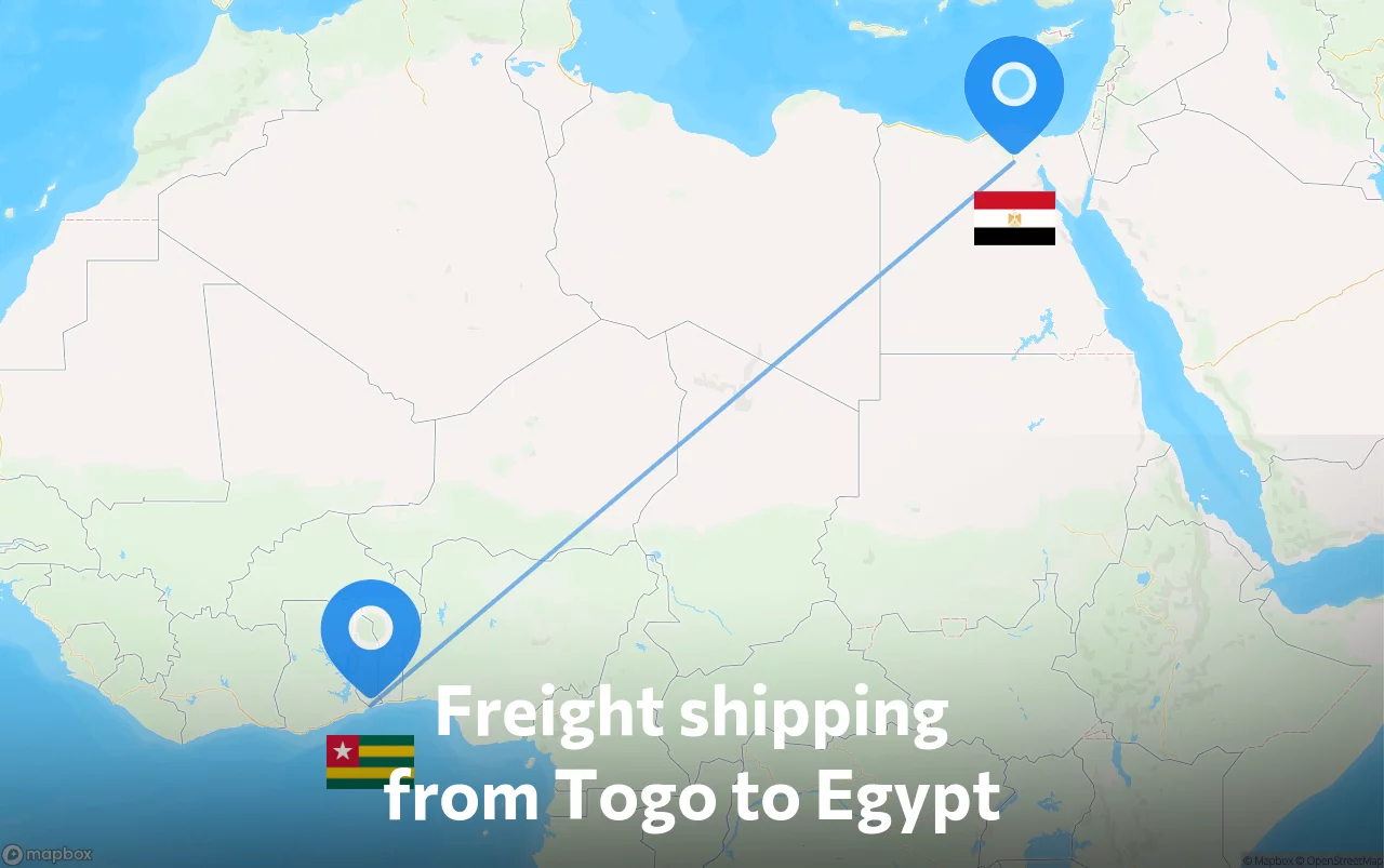 Shipping route from Togo to Egypt