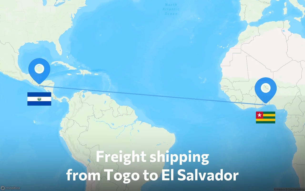 Shipping route from Togo to El Salvador