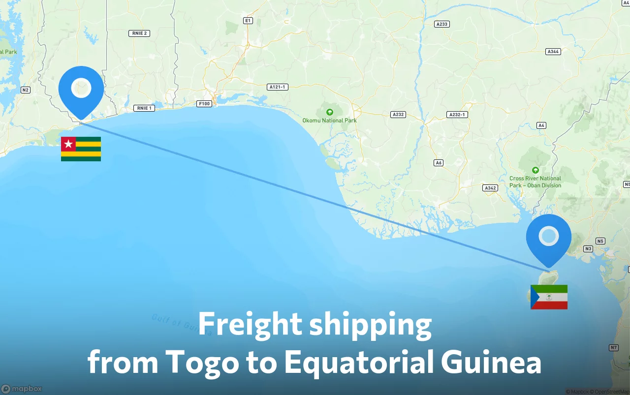 Shipping route from Togo to Equatorial Guinea