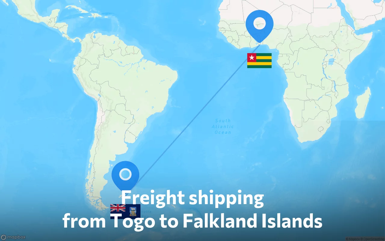 Shipping route from Togo to Falkland Islands
