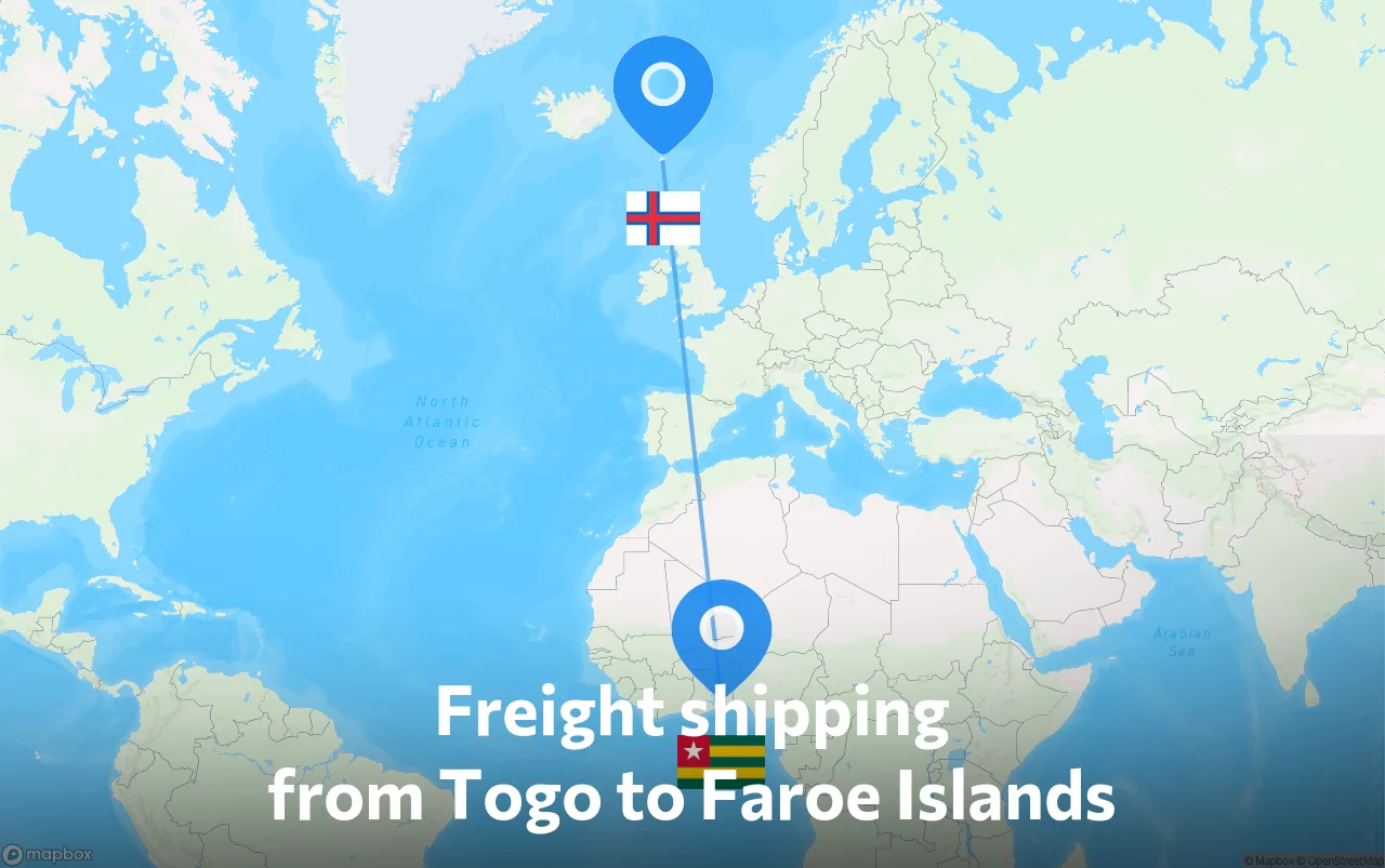 Shipping route from Togo to Faroe Islands
