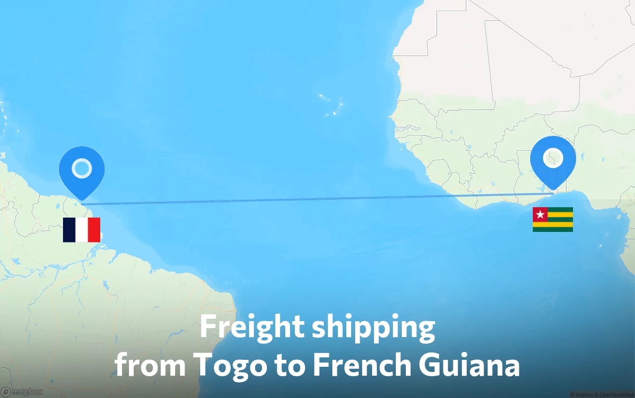 Shipping route from Togo to French Guiana