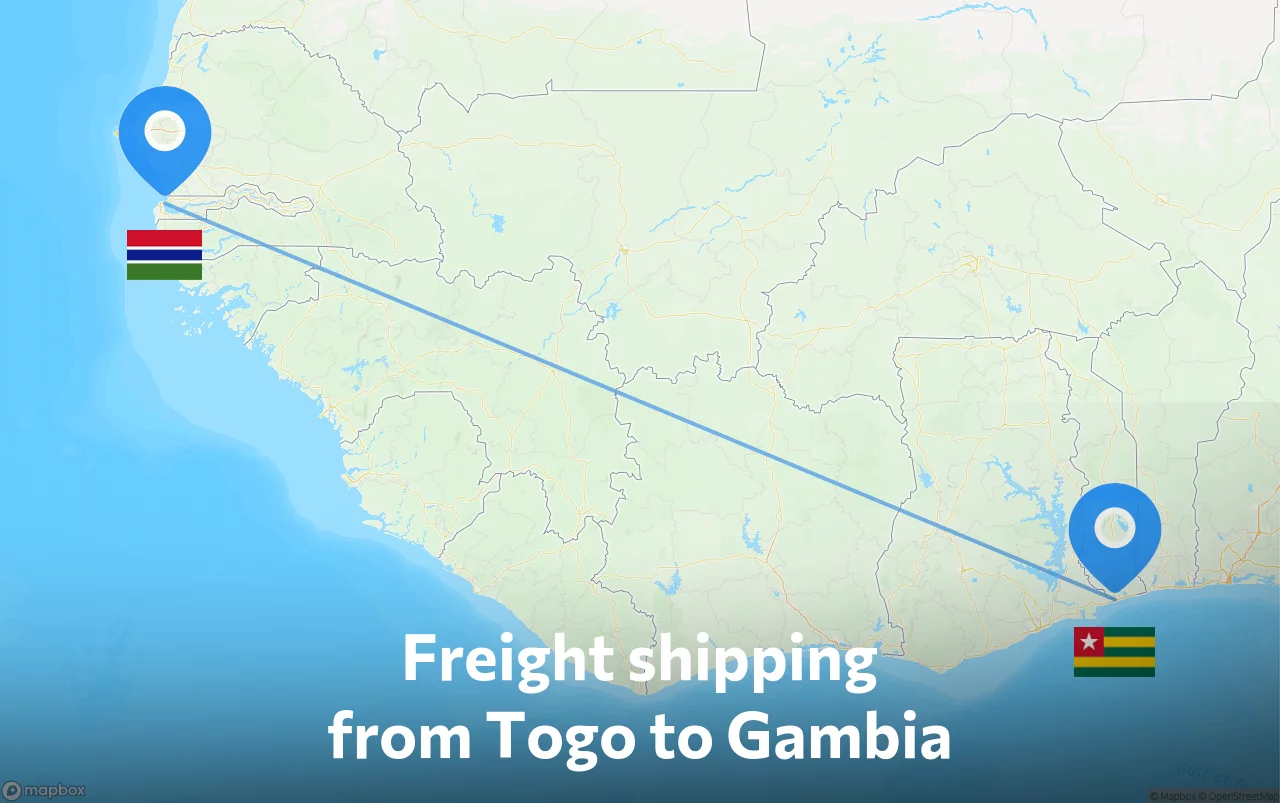 Shipping route from Togo to Gambia