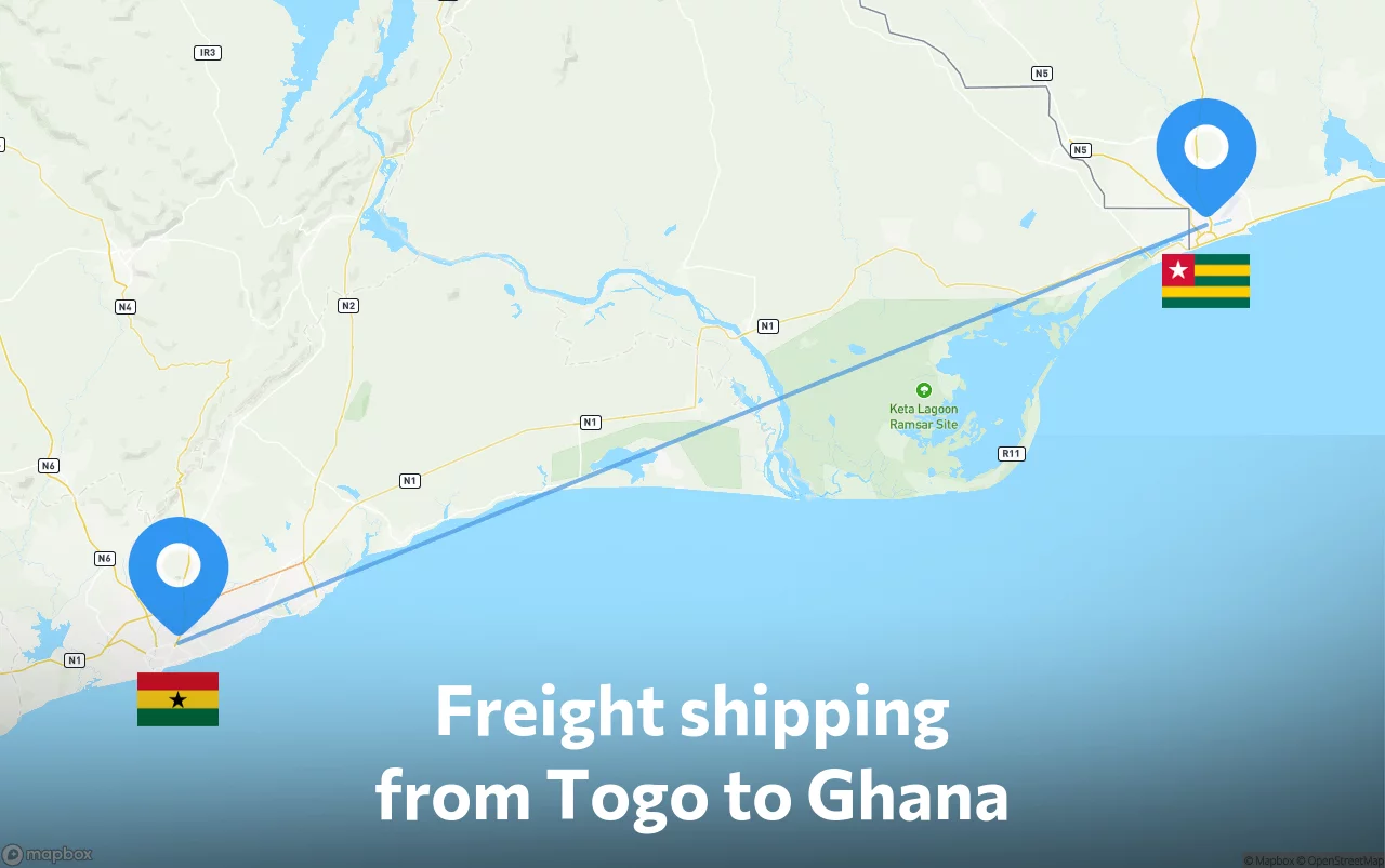 Shipping route from Togo to Ghana