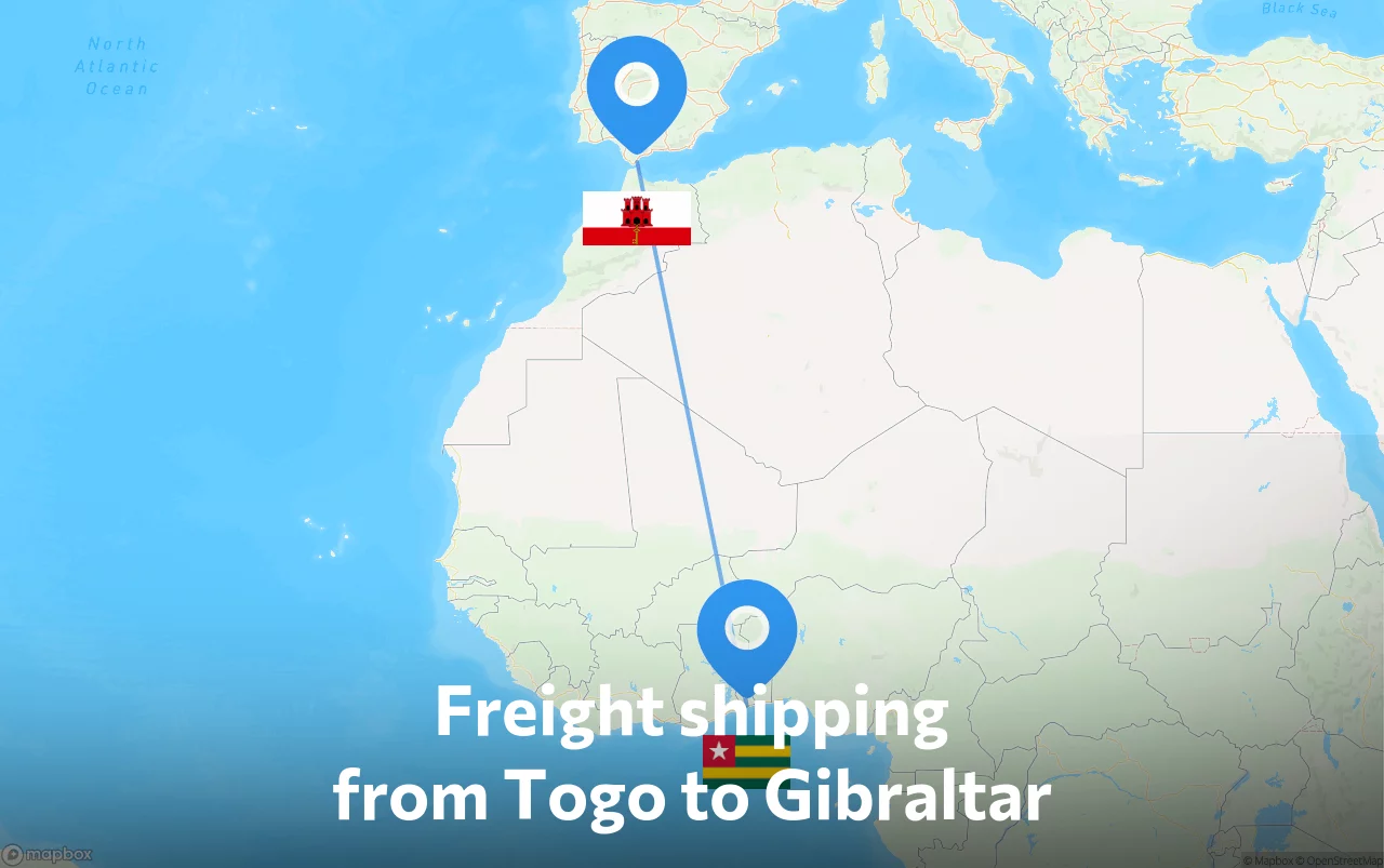 Shipping route from Togo to Gibraltar