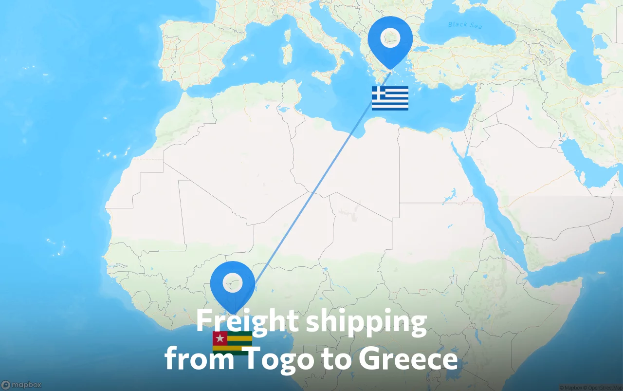 Shipping route from Togo to Greece