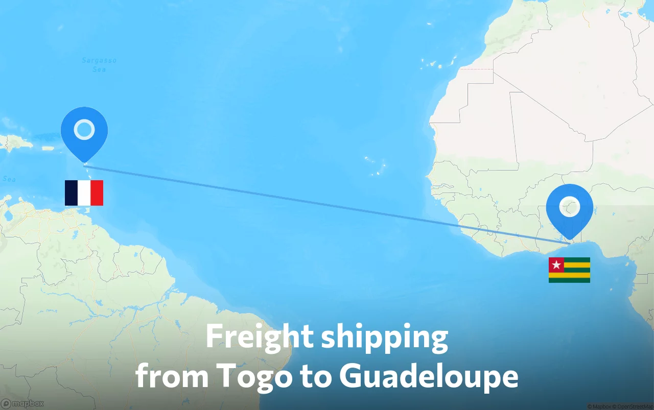 Shipping route from Togo to Guadeloupe