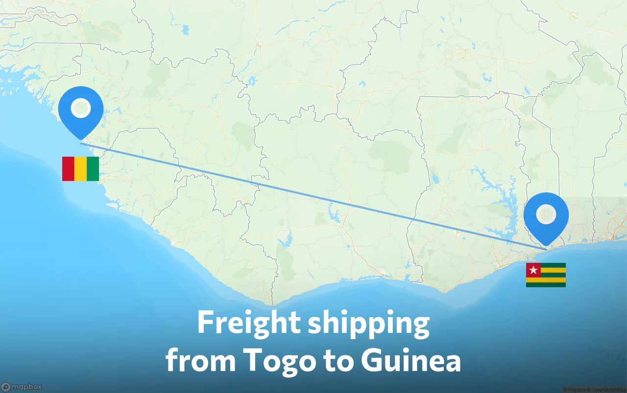Shipping route from Togo to Guinea
