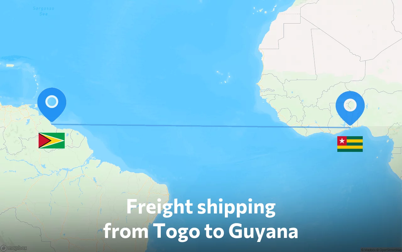 Shipping route from Togo to Guyana