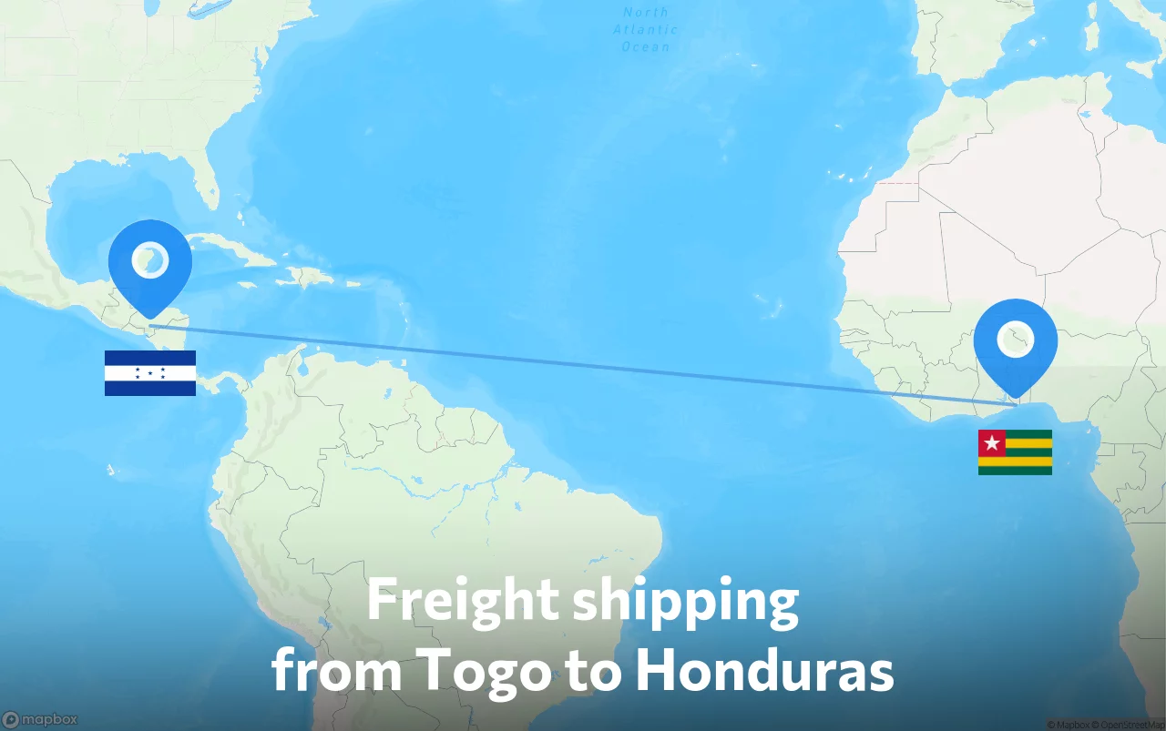 Shipping route from Togo to Honduras