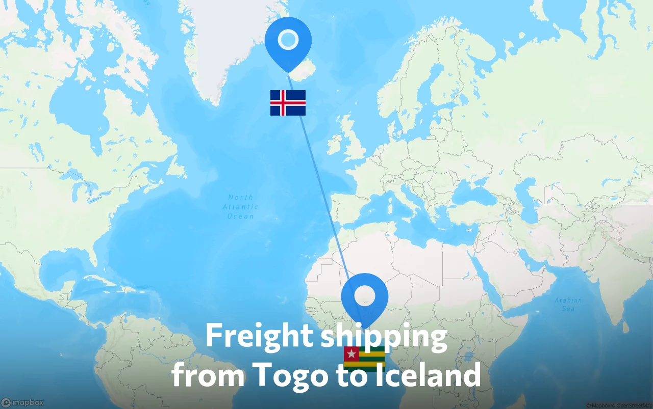 Shipping route from Togo to Iceland