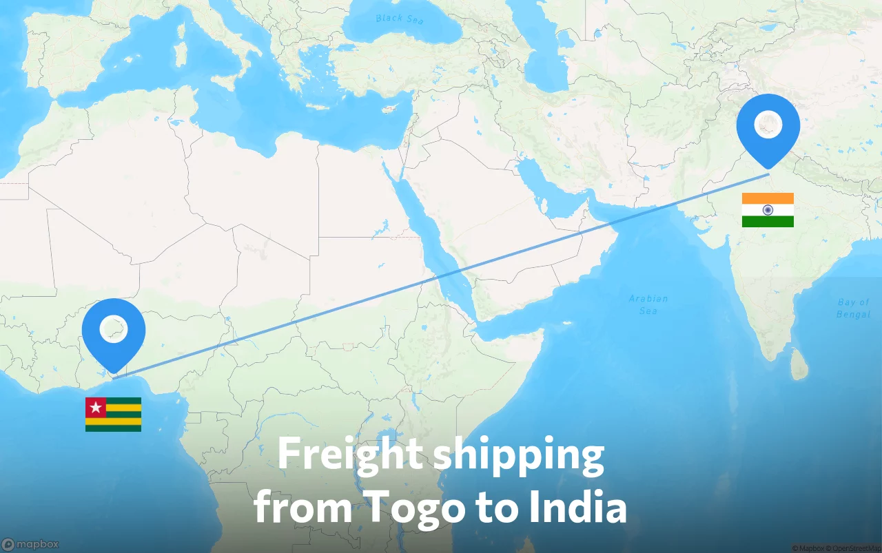 Shipping route from Togo to India