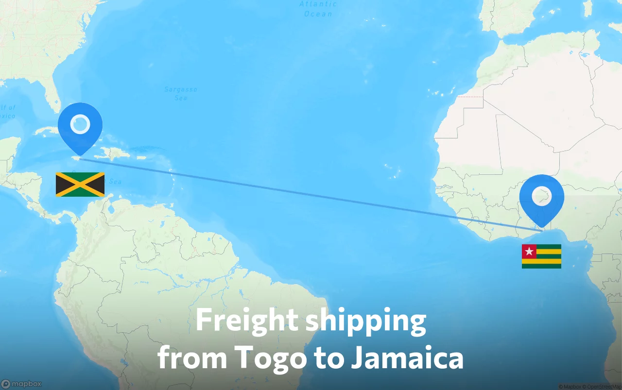 Shipping route from Togo to Jamaica