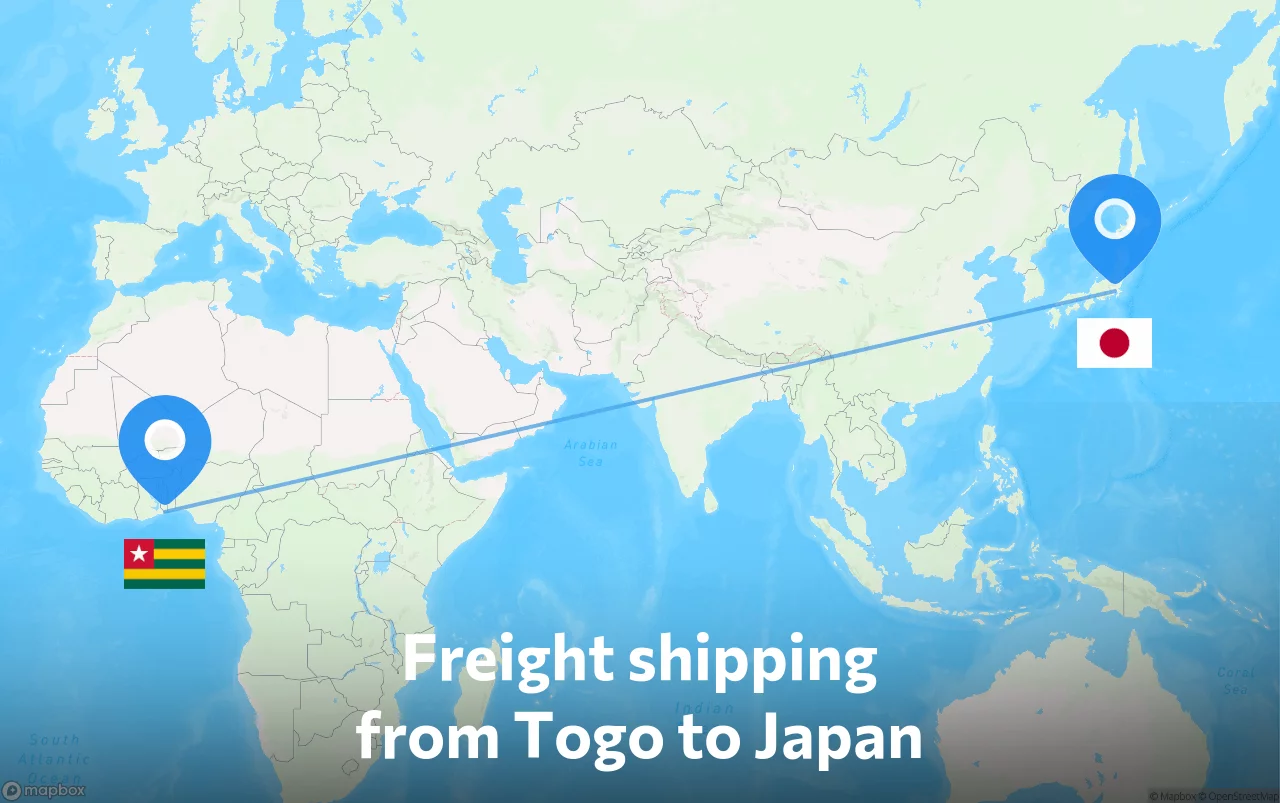 Shipping route from Togo to Japan