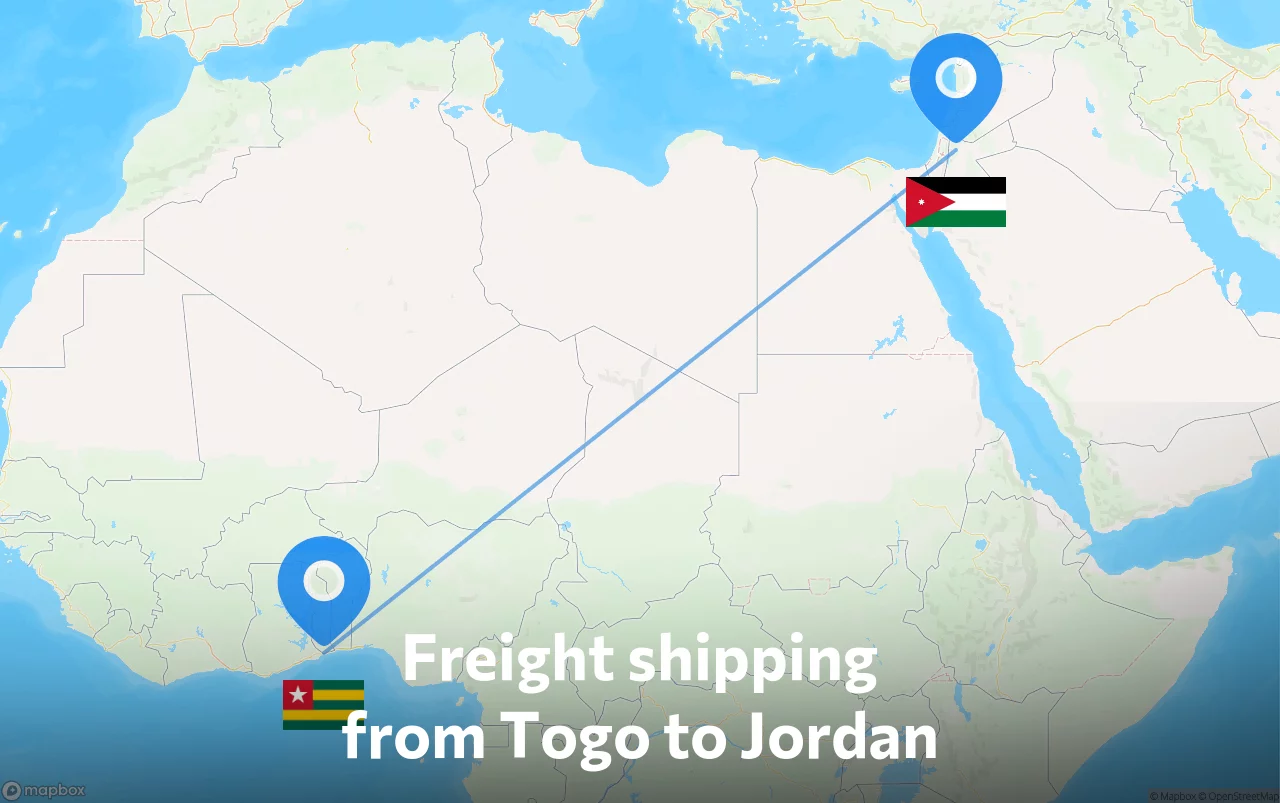 Shipping route from Togo to Jordan
