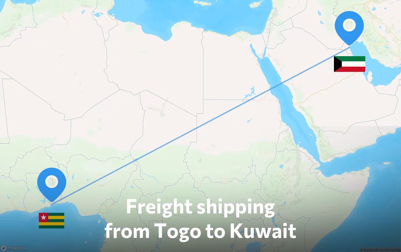 Shipping route from Togo to Kuwait