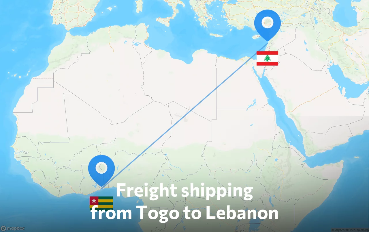 Shipping route from Togo to Lebanon